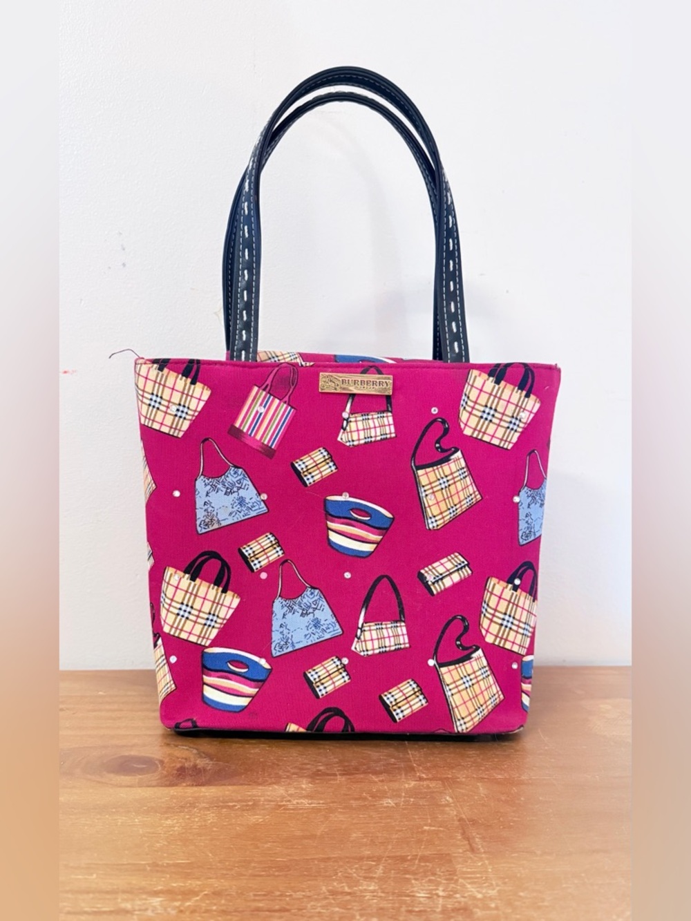 Burberry Red Patterned Canvas Tote Bag
